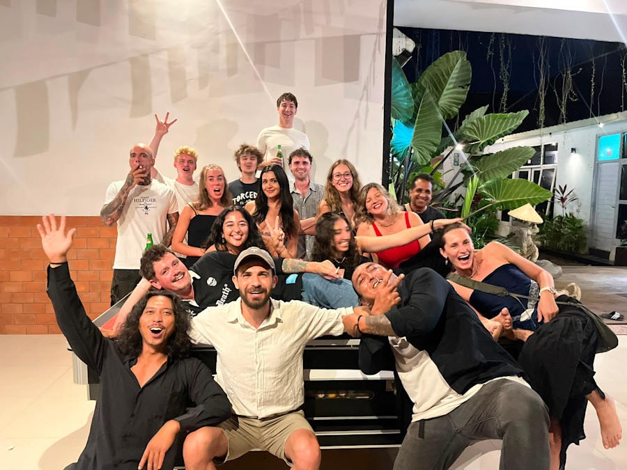 Group of backpackers taking a group picture